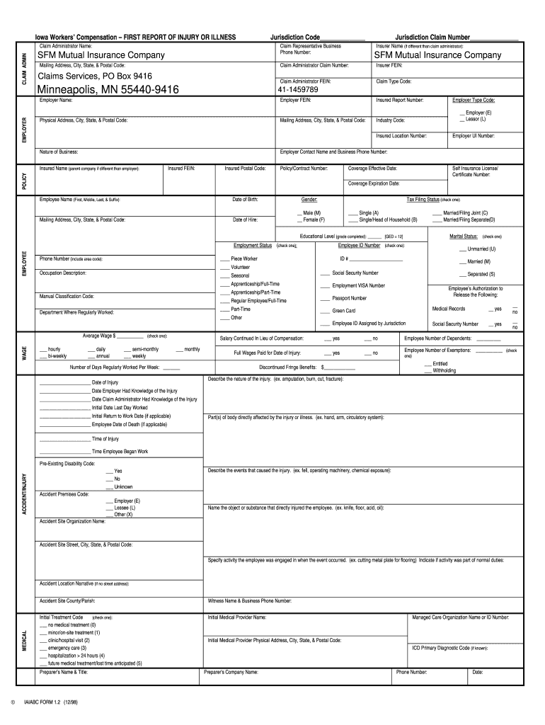 Iowa First Report Of Injury Form Fill Online Printable Fillable 