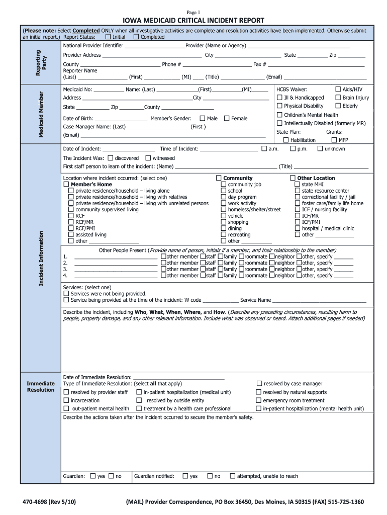 Iowa Total Care Critical Incident Report Fill Out And Sign Printable 