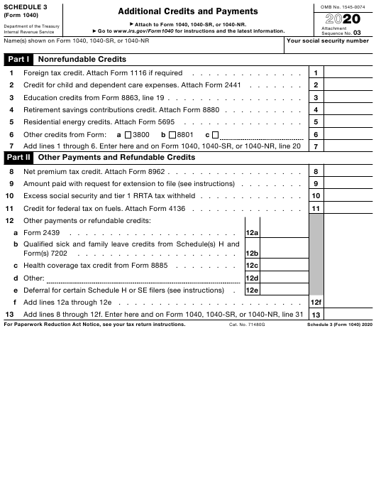 IRS Form 1040 Schedule 3 Download Fillable PDF Or Fill Online 