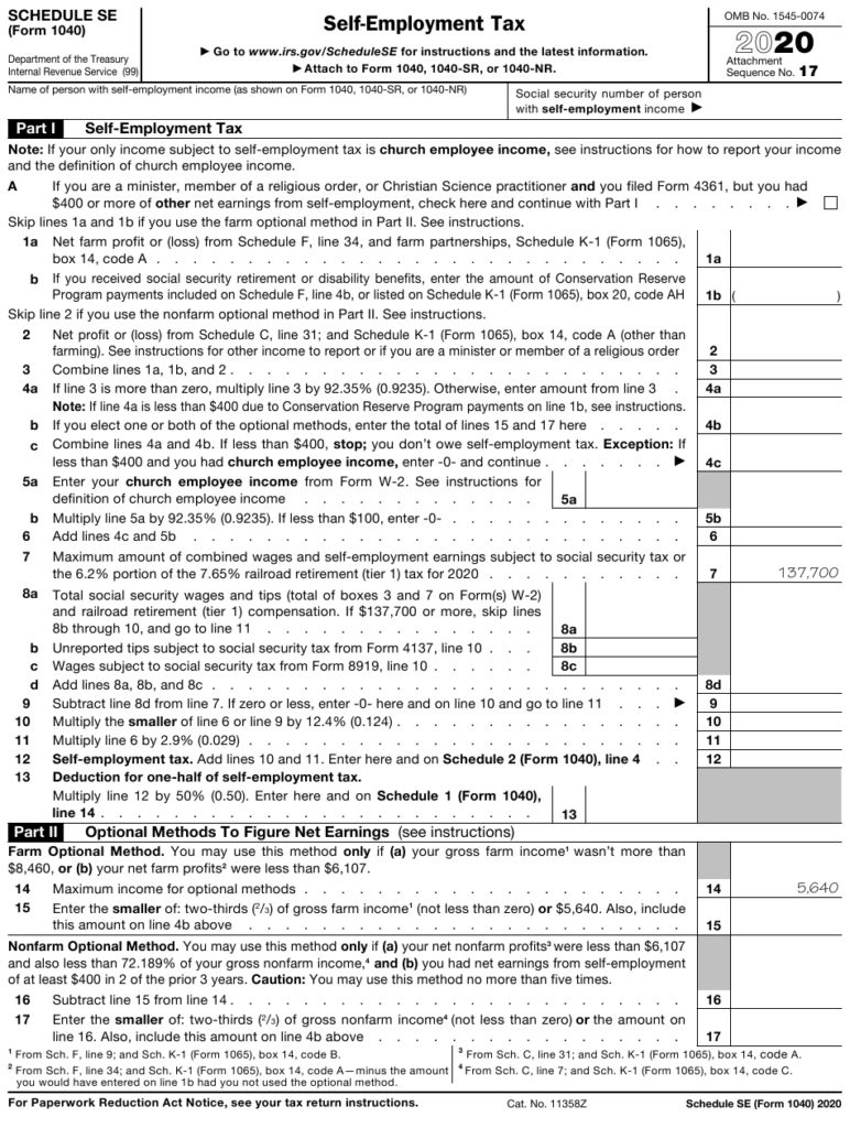 IRS Form 1040 Schedule SE Download Fillable PDF Or Fill Online Self 