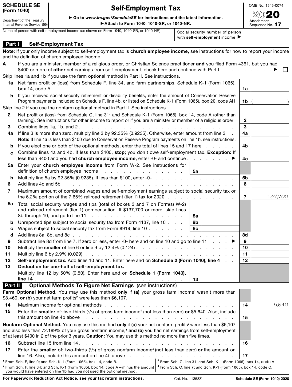 IRS Form 1040 Schedule SE Download Fillable PDF Or Fill Online Self