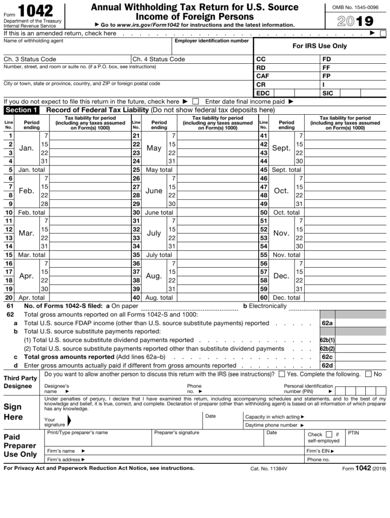 IRS Form 1042 Download Fillable PDF Or Fill Online Annual Withholding 