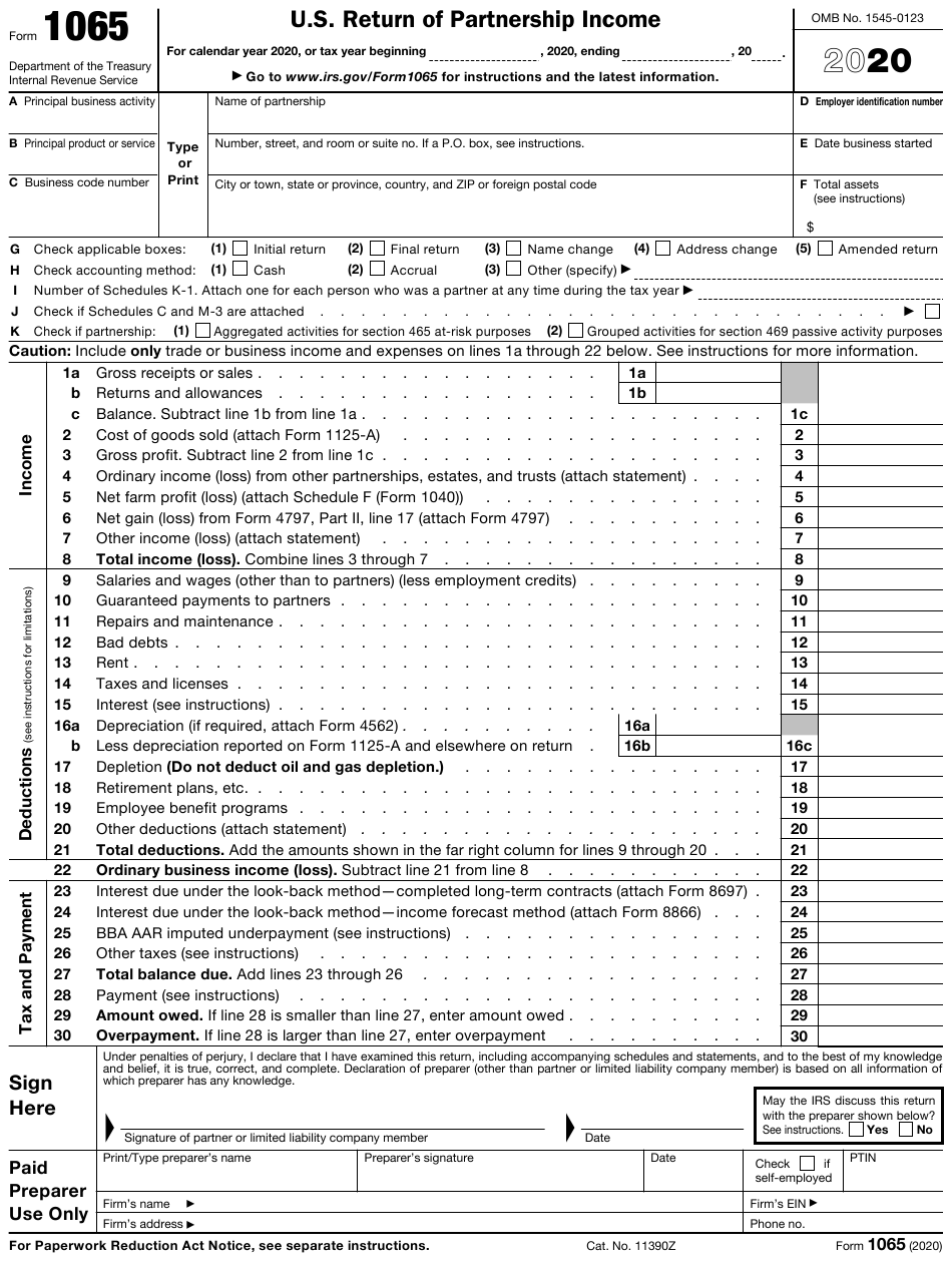 IRS Form 1065 Download Fillable PDF Or Fill Online U S Return Of