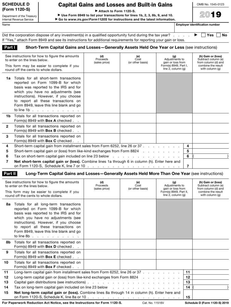 IRS Form 1120 S Schedule D Download Fillable PDF Or Fill Online Capital 