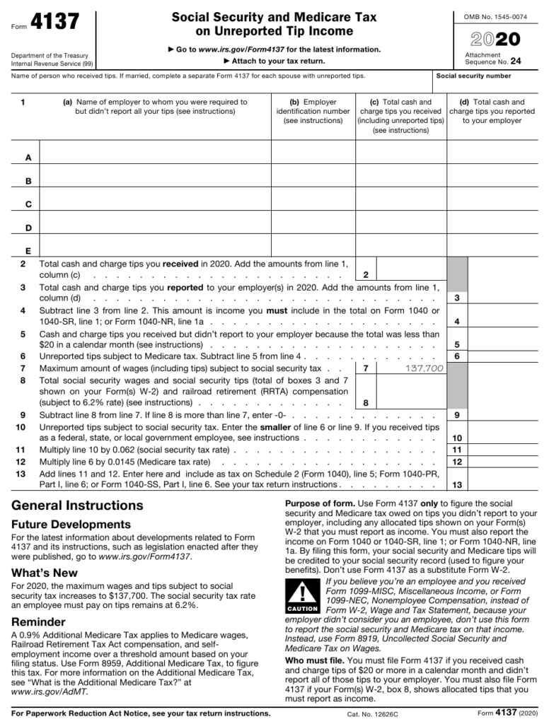 IRS Form 4137 Download Fillable PDF Or Fill Online Social Security And 