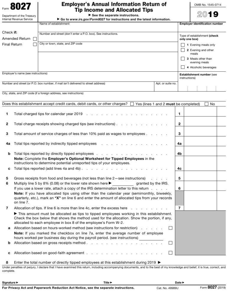 IRS Form 8027 Download Fillable PDF Or Fill Online Employer s Annual 