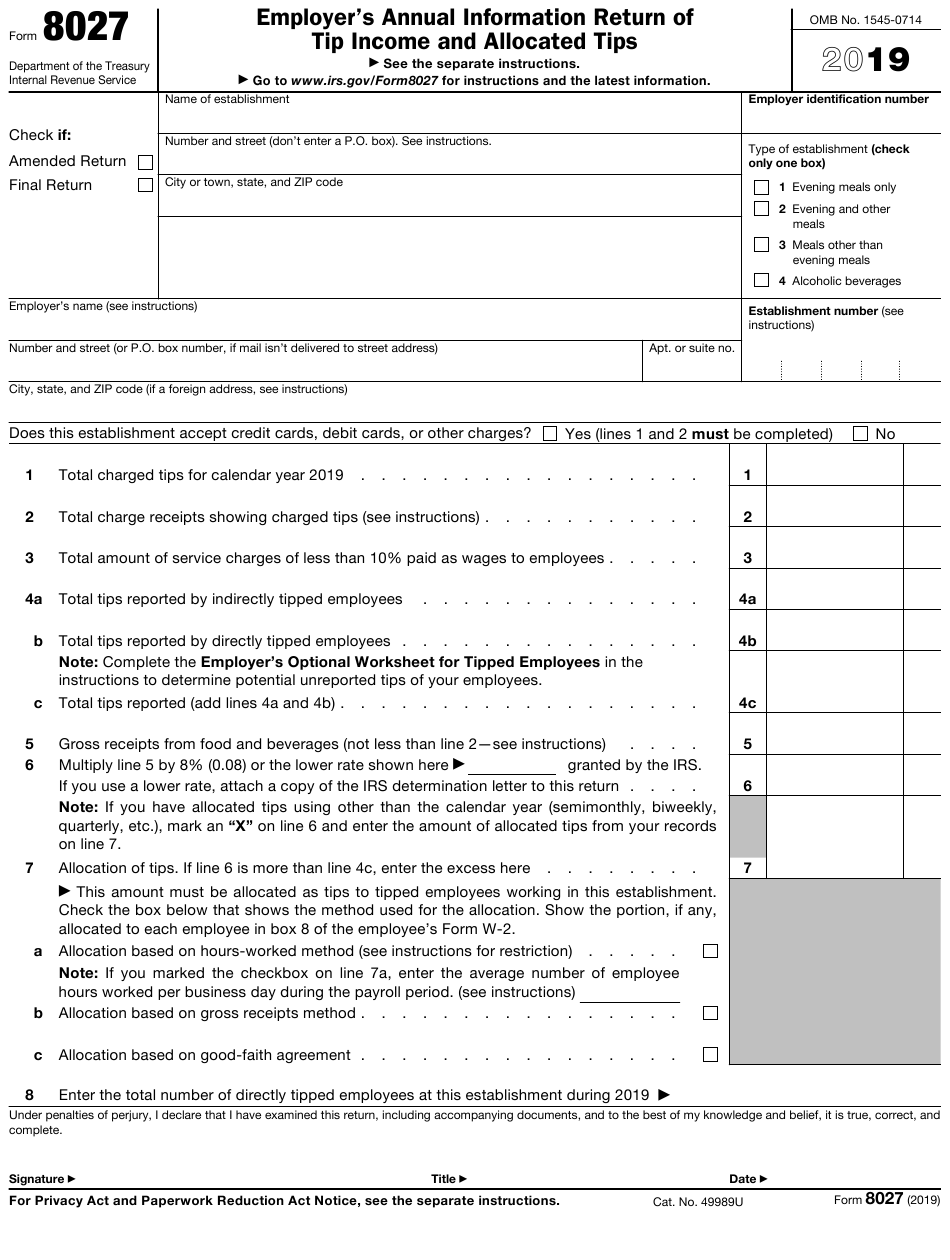 IRS Form 8027 Download Fillable PDF Or Fill Online Employer s Annual