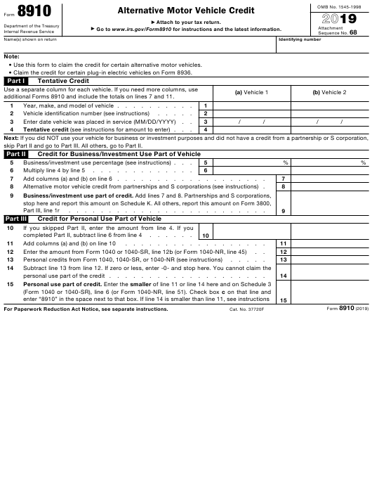 IRS Form 8910 Download Fillable PDF Or Fill Online Alternative Motor 