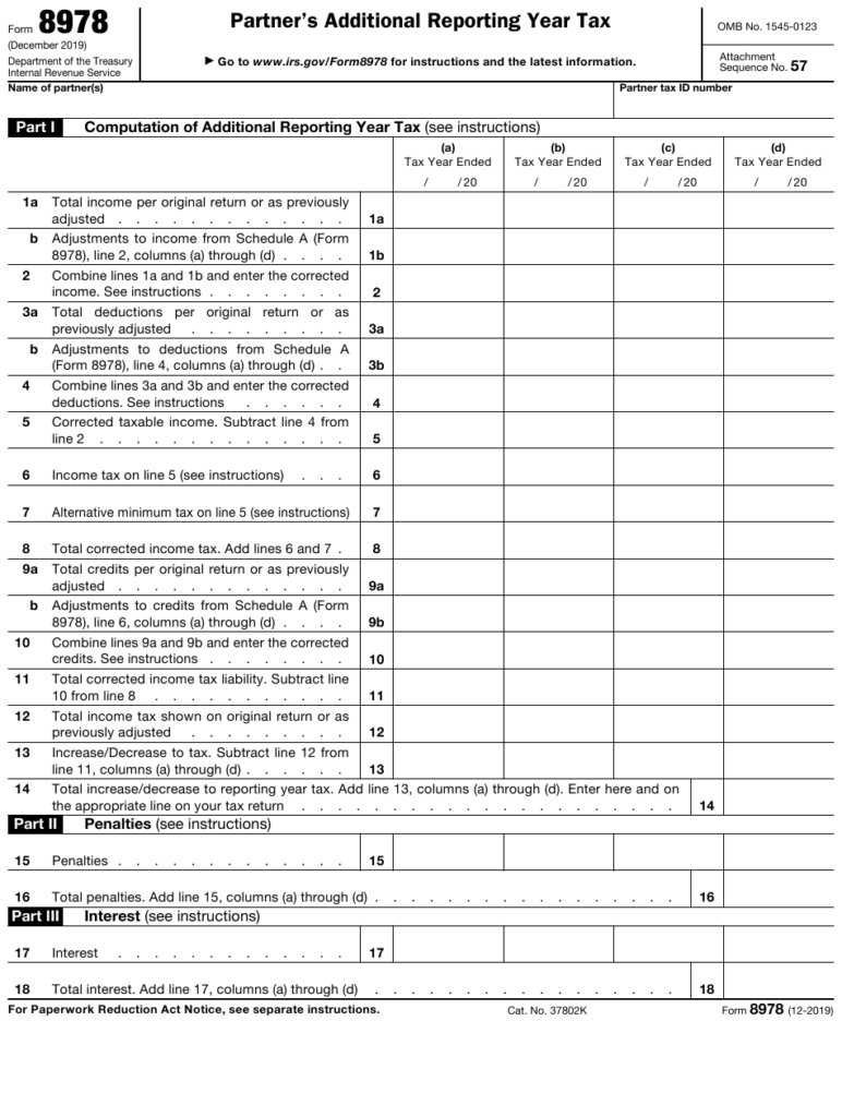 IRS Form 8978 Download Fillable PDF Or Fill Online Partner s Additional 