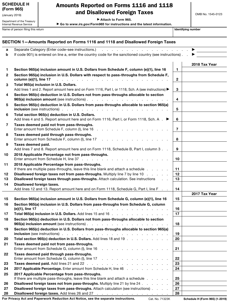 IRS Form 965 Schedule H Download Fillable PDF Or Fill Online Amounts 