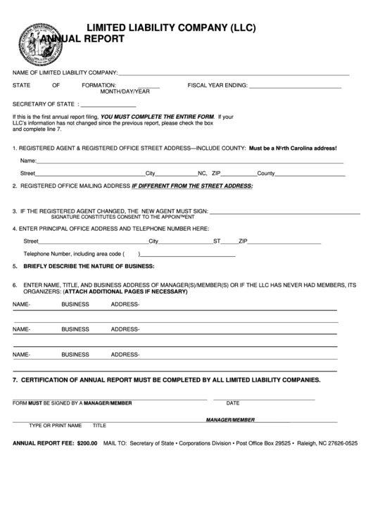 Llc Annual Report Form North Carolina Secretary Of State Printable 