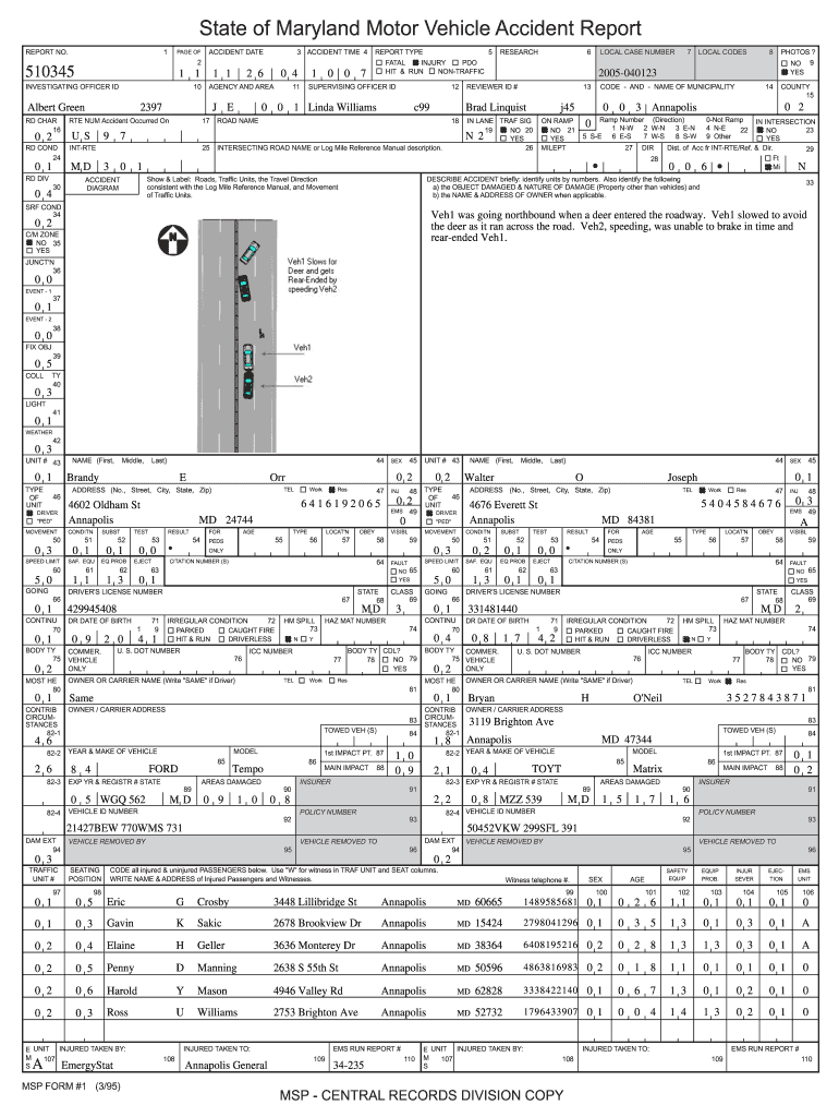 Maryland State Police Accident Report Fill Online Printable 