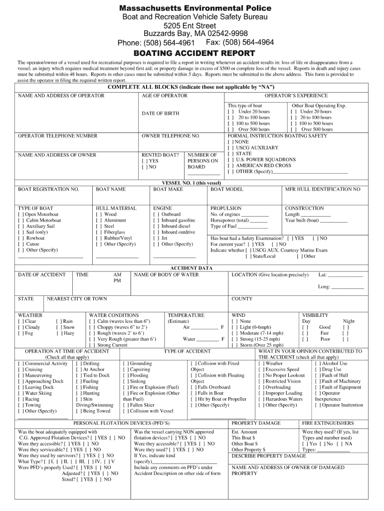 Massachusetts Boating Accident Report Form Fill Online Printable 