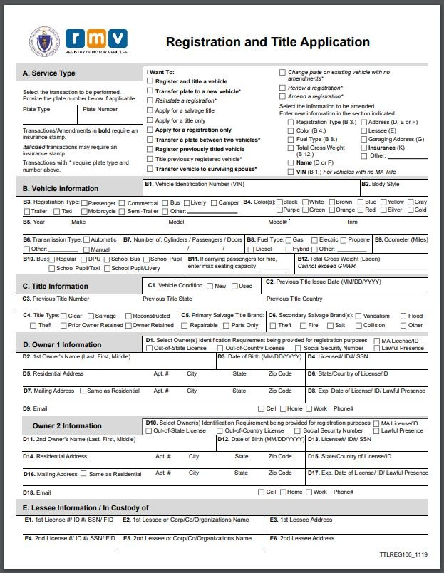 Massachusetts RMV RTA Form Will Replace Both The RMV 1 And RMV 3