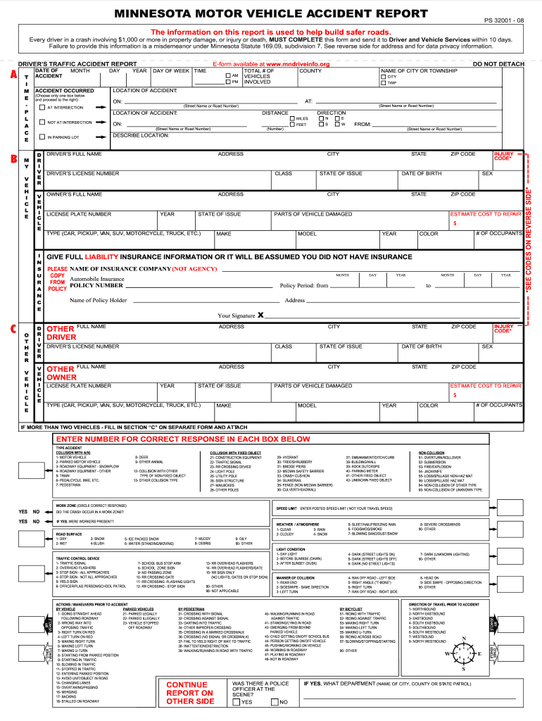 Minnesota Accident Report Fill Out And Sign Printable PDF Template