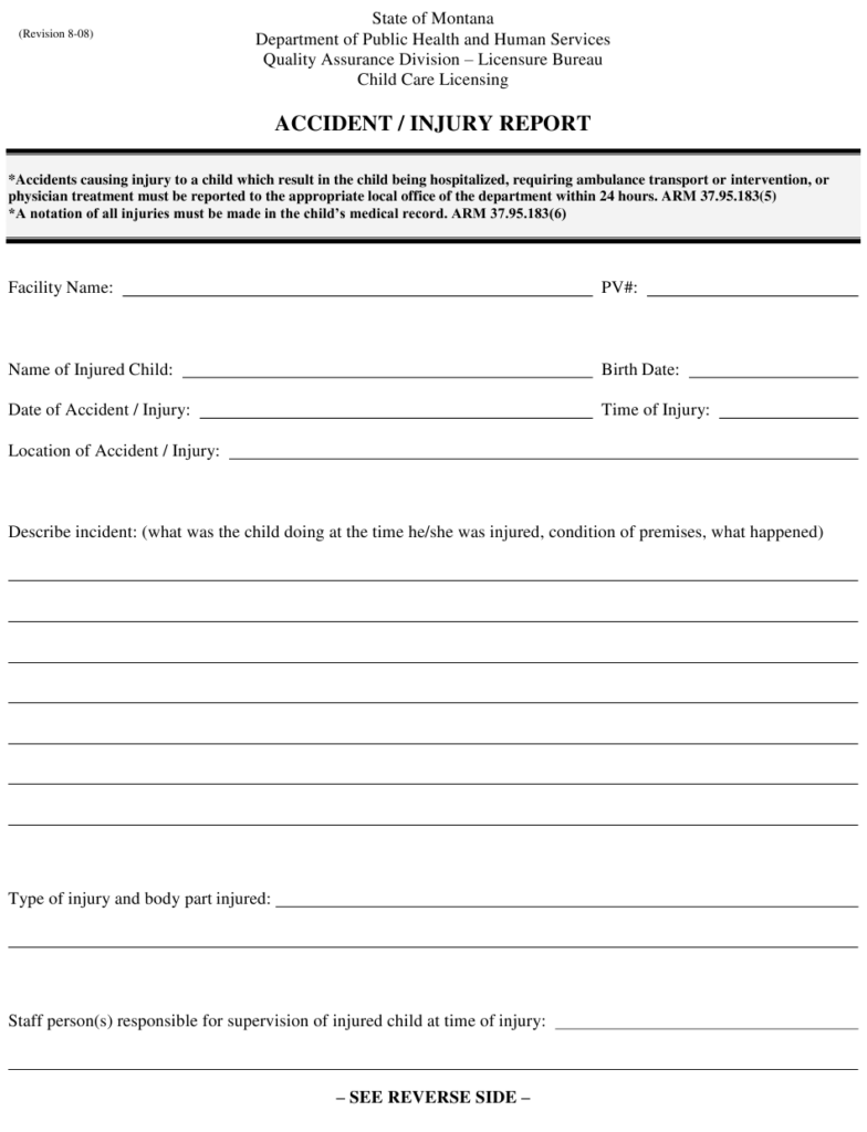 Montana Accident Injury Report Form Download Fillable PDF 