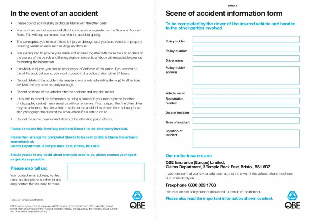 Motor Fleet Scene Of Accident Report Form QBE European Operations