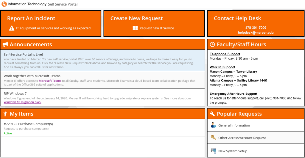 MU Information Technology New IT Service Portal