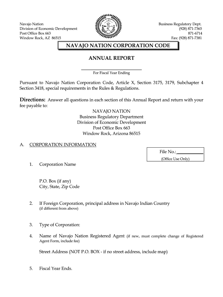 Navajo Nation Corporation Code Annual Report Fill Out And Sign 