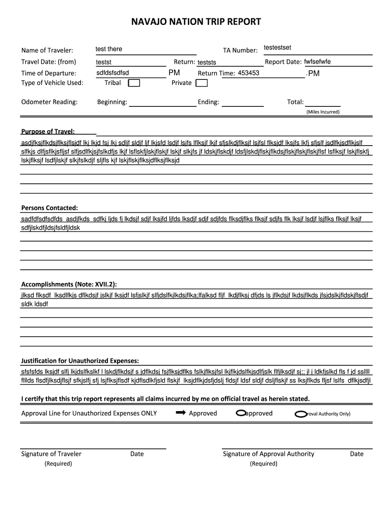 Navajo Nation Trip Report Form Fill Out And Sign Printable PDF