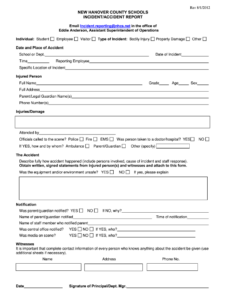 NC NHCS Incident Accident Report 2012 2021 Fill And Sign Printable