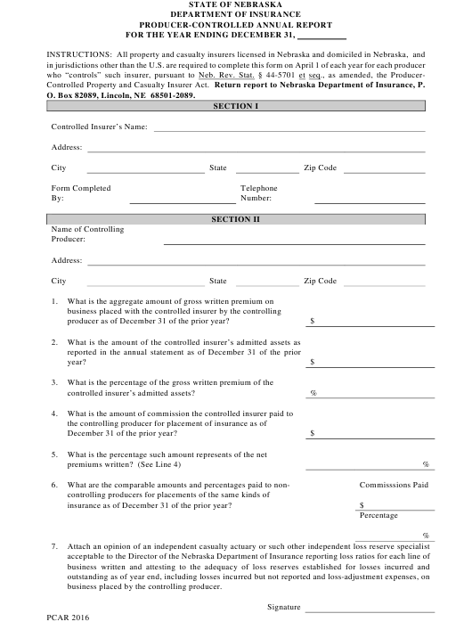 Nebraska Producer Controlled Annual Report Form Download Printable PDF 