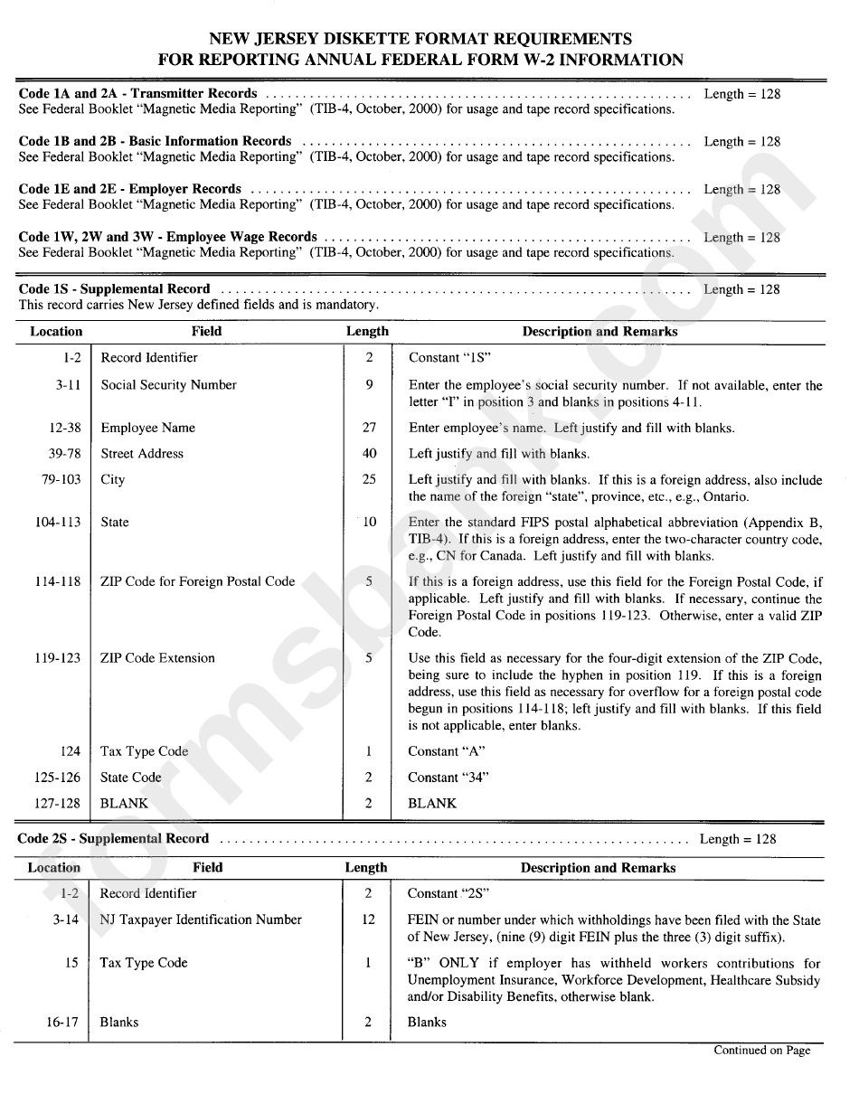 New Jersey Diskette Format Requirements For Reporting Annual Federal 