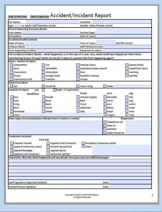 NEW Work Accident Incident Report Form Template Editable Etsy