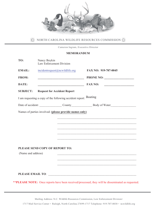 North Carolina Accident Report Request Form Download Printable PDF