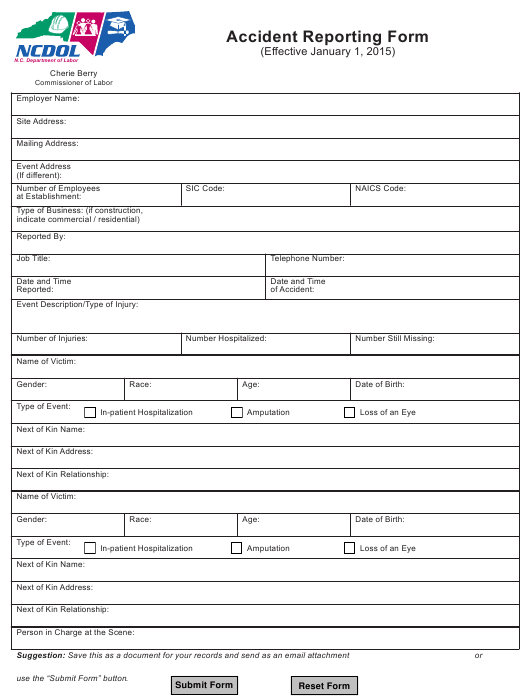 North Carolina Accident Reporting Form Download Fillable PDF 