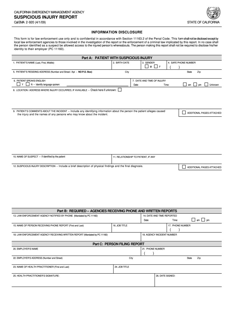 Ocjp 920 Suspicious Injury Report Form Fill Online Printable 