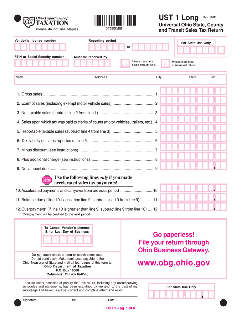 Ohio Ust Sales Tax Fill Online Printable Fillable Blank PdfFiller
