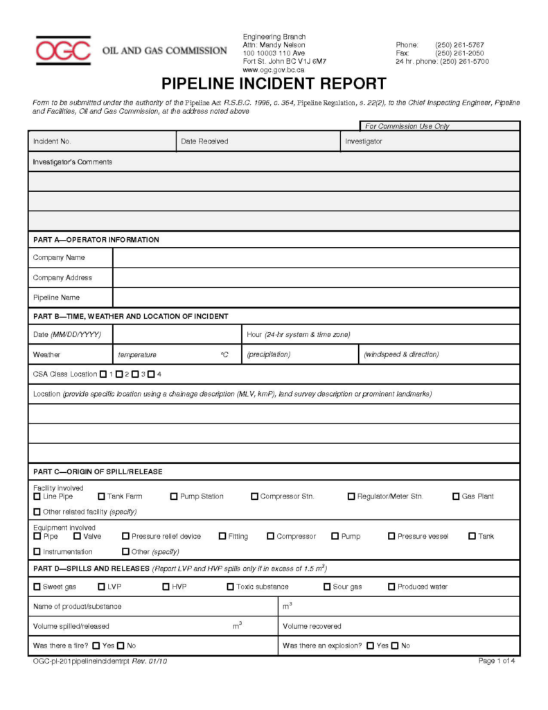 Ohs Incident Report Template Free