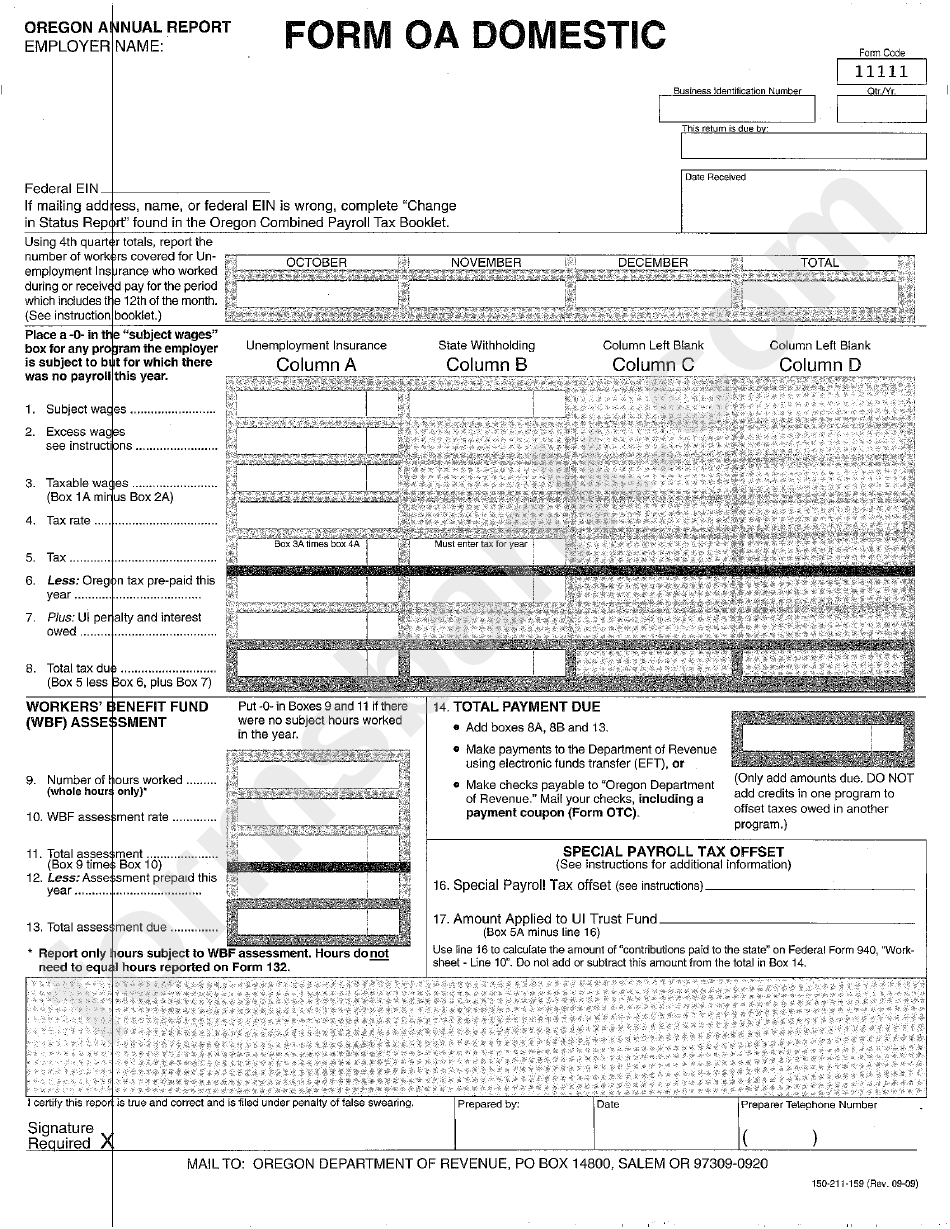 Oregon Annual Report Form Printable Pdf Download