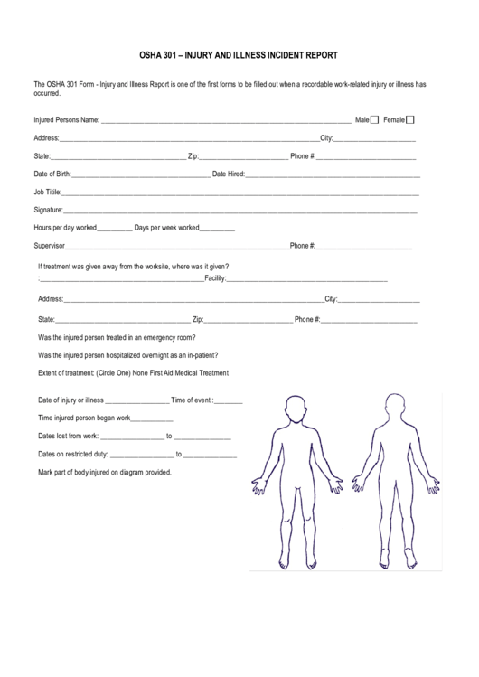 Osha 301 Injury And Illness Incident Report Form Printable Pdf Download