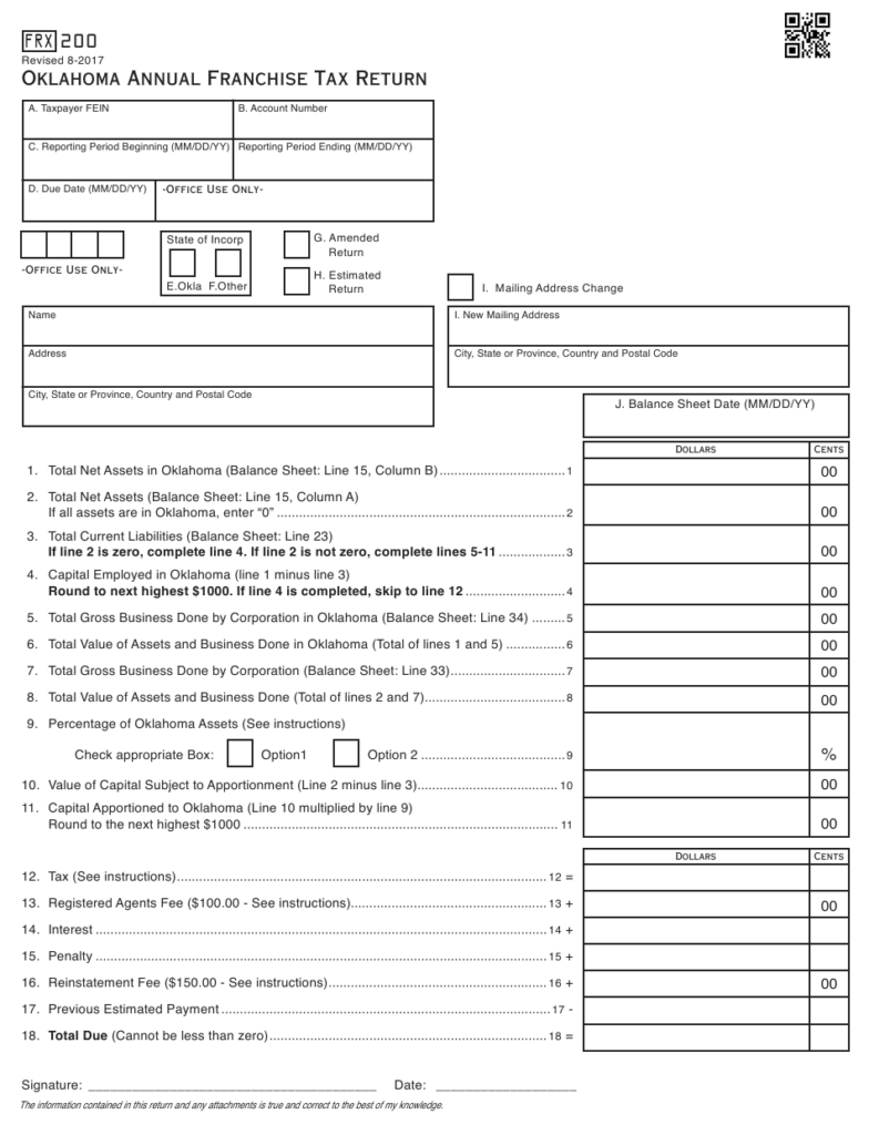 OTC Form FRX200 Download Fillable PDF Or Fill Online Oklahoma Annual 