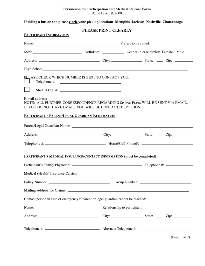 Print Medical Release Form Free Printable Medical Release Forms Http 