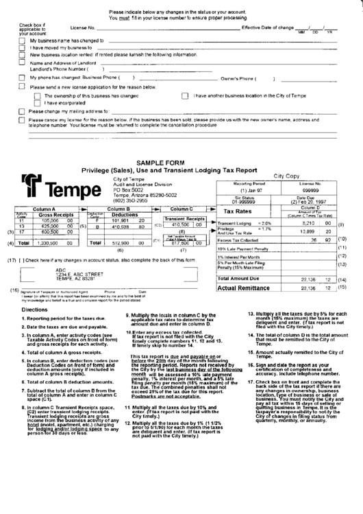 Privilege Sales Use And Transient Lodgind Tax Report Sample Form