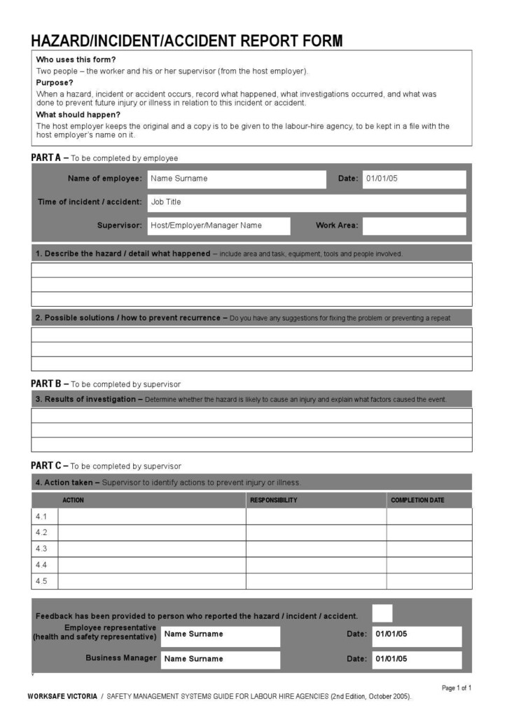 Prod11 Incident Accident Report Form By Outback Theatre For Young 