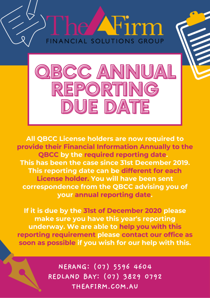QBCC Annual Reporting Due Date Reminder The A Firm Financial 
