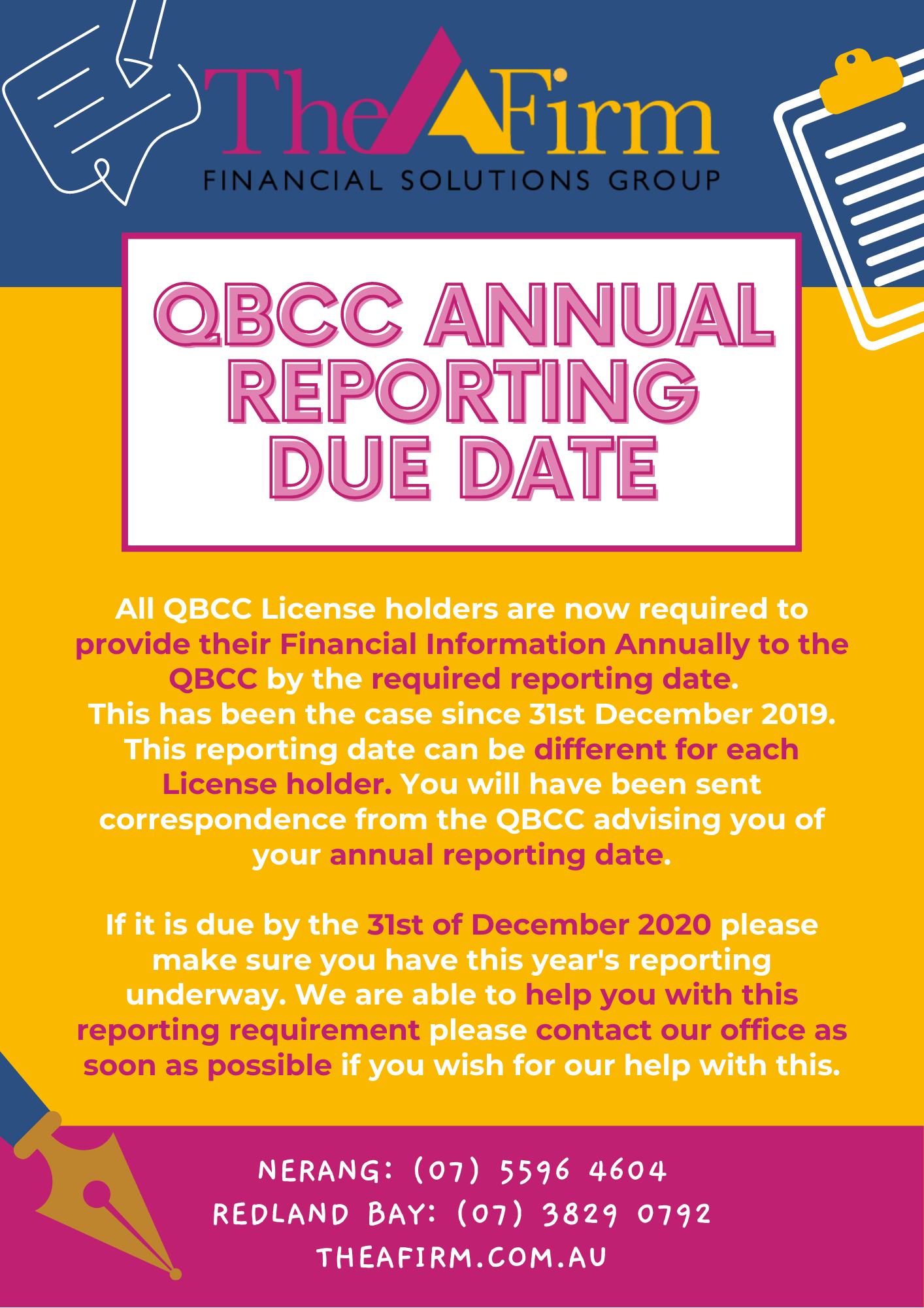 QBCC Annual Reporting Due Date Reminder The A Firm Financial 