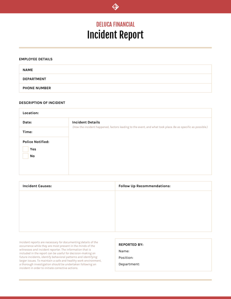 Red Incident Report Template