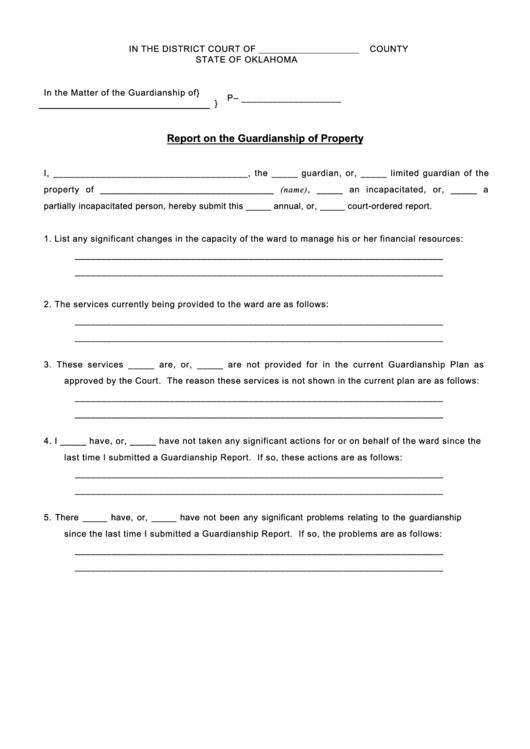 Report On The Guardianship Of Property Oklahoma District Court 