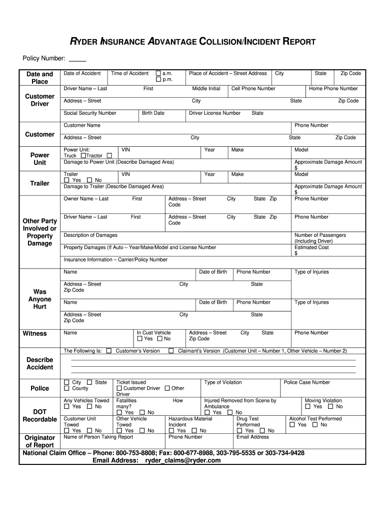 Ryder Claims Fill Online Printable Fillable Blank PdfFiller