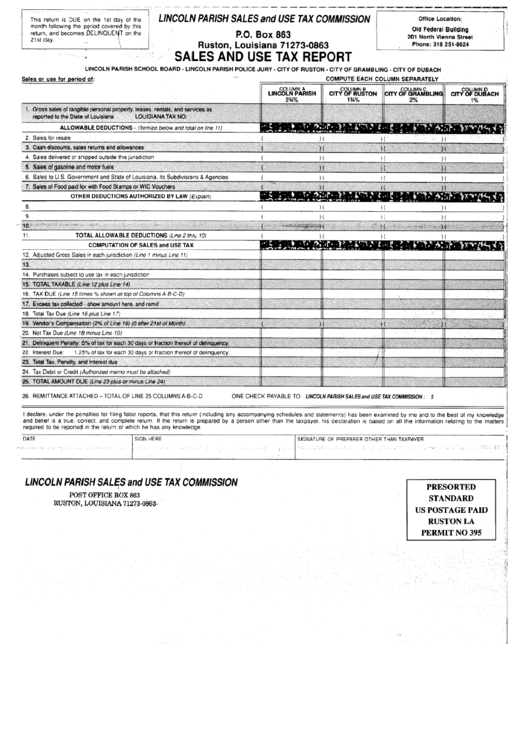 Sales And Use Tax Report Form Sales And Use Tax Comission Ruston 