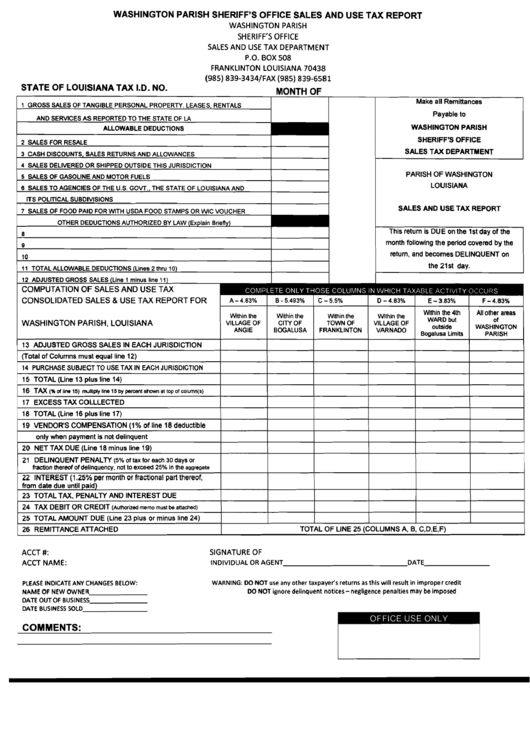 Sales Use Tax Report Form Washington Parish Printable Pdf Download