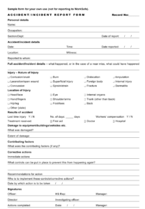 Sample Accident Incident Report Form Download Printable PDF