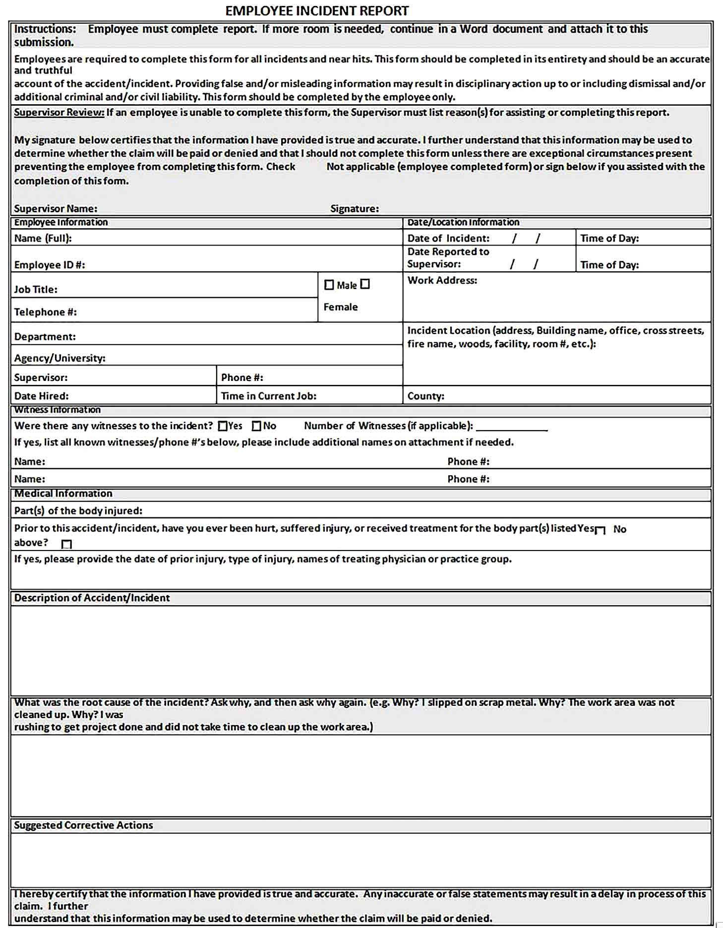 Sample Incident Report Templates In 2020 Incident Report Report 