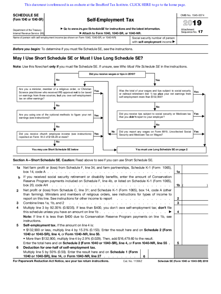 Schedule SE Form 1040 Self Employment Tax Fill And Sign Printable 