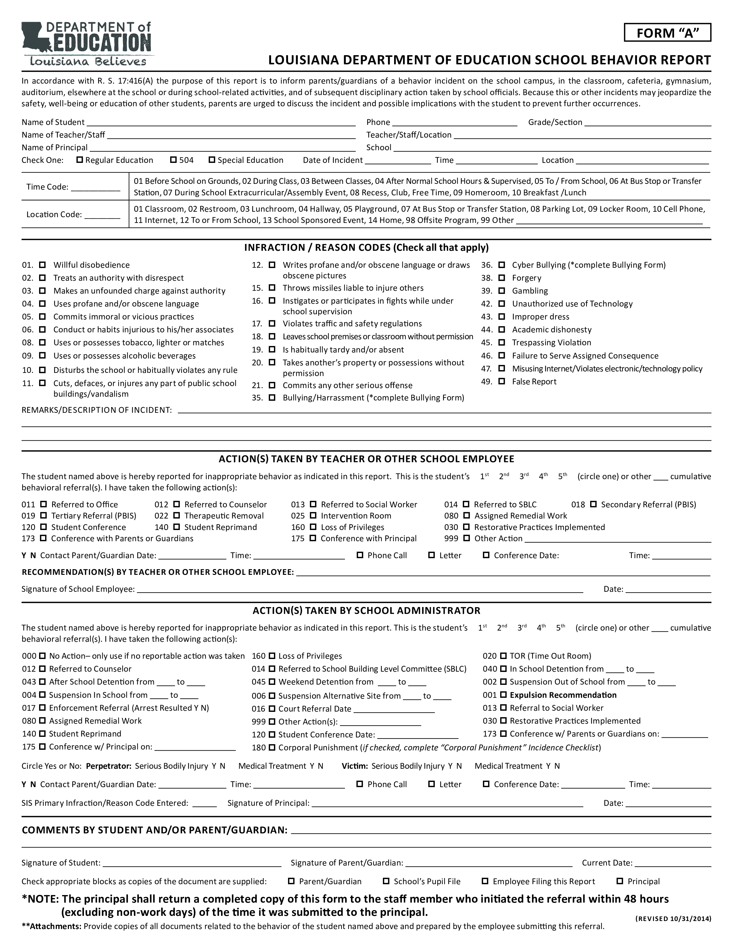 School Behavior Incident Report Templates At Allbusinesstemplates